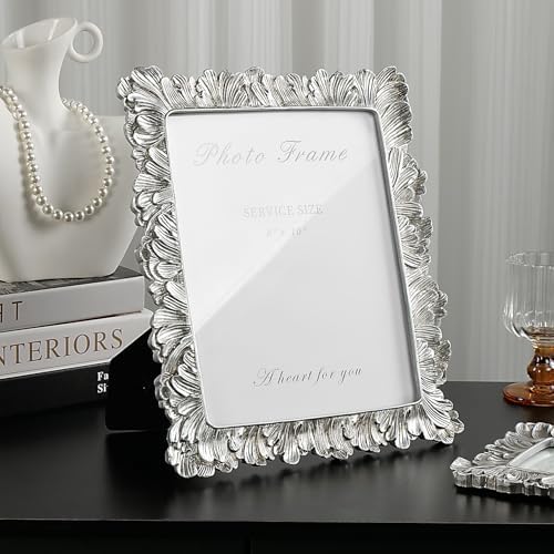 Cuspin 8x10 Picture Frame Silver Vintage Ornate Palm Leaf Resin Frame - Image 3