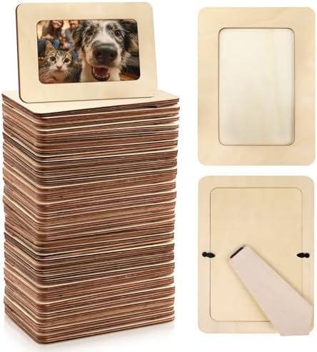 VOKOY 50 Pack Wooden Picture Frames for Crafts, DIY Wood Craft Picture Frames Bulk for 4" x 6" Photos,Unfinished Standing Photo Frames DIY Crafts Wood Decorate for Birthday Party Gifts by VOKOY