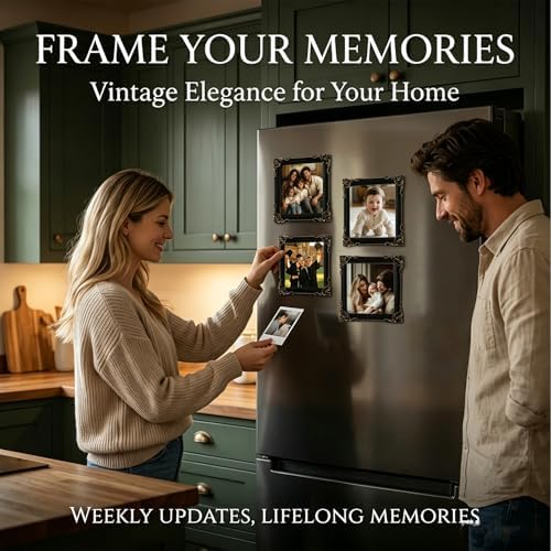 Magnetic Picture Frames for Refrigerator 2 Pack – Vintage Black Small Magnetic Photo Frames for Fridge – Mini Magnetic Frames for Refrigerator Photos – Strong Magnet Backing – 4.33×4.33inch Resin Frame for 3.66×3.66 Picture - Image 3