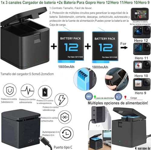 Accessories Kit with Battery and Charger for GoPro Hero 12 11 10 9 - Image 2