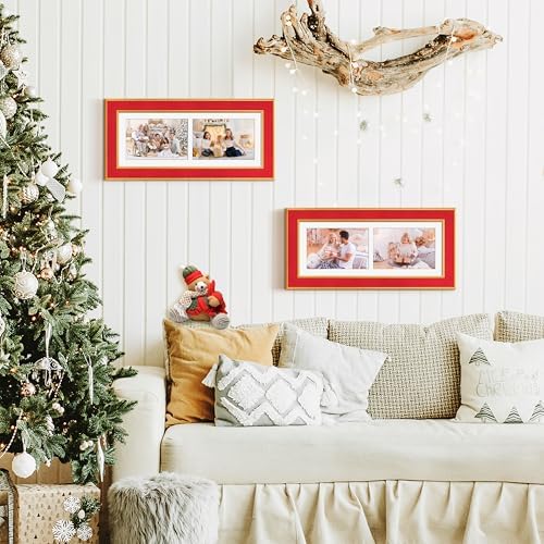 Suede 6x15 Picture Frame Display 2 Opening 5x7 Double Picture Frames Collage Wall Decor with Mat,Multi Photo Frame for Plexiglass,Wall Decor,1Pack,Red - Image 7