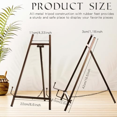 Leinuosen 1 Pcs Metal Easel Stand 16.5" H x 8.7" W x 4.3" D Table Top Easel Stand for Display Tripod Art Picture Mirror Modern Plate Holder for Display Book Photo Wedding Sign (Brown) - Image 2