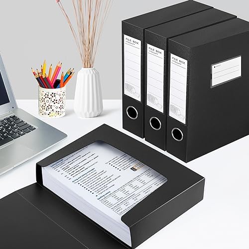 HUA JIE 2 Pack A4 Storage File Boxes Archives Case,65mm Spine-Black - Image 4