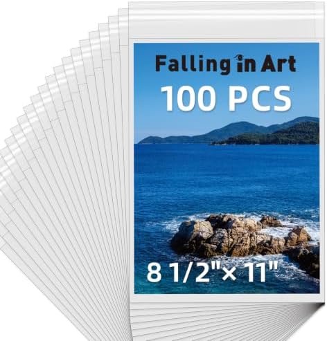 Falling in Art 100 Pack Acid Free Crystal Clear Sleeves Bags for 8.5x11 by FallinginArt