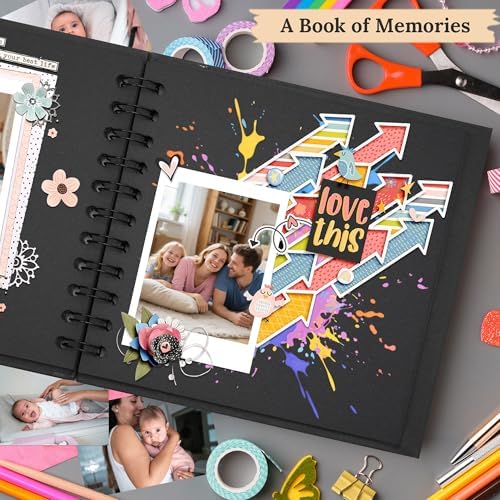 6.3x6.3 in Scrapbook Photo Album 20 Sheets, Black - Image 6