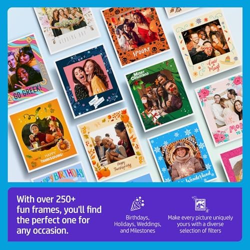 HP Sprocket Photo Booth Machine Instant Color Photo Printer - 10.1" Touchscreen Photobooth, LED Ring Light - Customize w/ 250+ Frames, Prints on 3x4 Zink Paper or Share via QR Code, Mobile App - White - Image 3