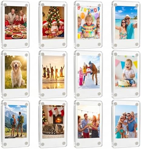 12 Pack Acrylic Fridge Magnetic Frame for Polaroid, 2.36x3.54 In Mini Picture Frames Clear for Fujifilm Instax Mini, 2 Sided Photo Refrigerator Magnet Picture Display Clear Frame by EZMeetU