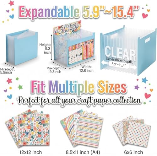 12x12 Scrapbook Paper Storage Organizer with 13 Expandable Pocket, Large Scrapbook Paper Storage for Craft Room Sticker Storage and Organization, Desktop Paper Holder (3 Pcs, Blue+Cream+Pink) - Image 2