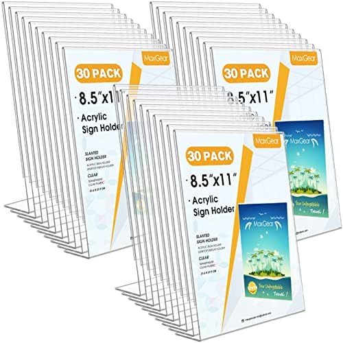 MaxGear Acrylic Sign Holder, 8.5 x 11 Slant Back Display Stand, 30 Pack by MaxGear