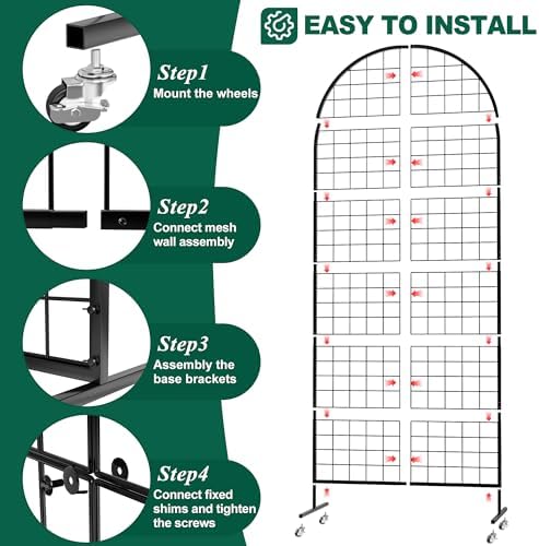 Aseem Metal Grid Wall Panels Display Stand Black Movable 2.6x5.8FT, 1PCS - Image 3