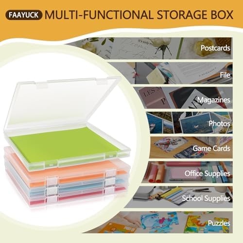 12x12 Inch Scrapbook Paper Storage, 4 Pack Plastic Paper Storage Box with Colorful Tab, Clear Stackable Paper Organizer for Paper, File, Photo, Craft Supply, Puzzle, Office Supply, Vinyl Sheet - Image 6