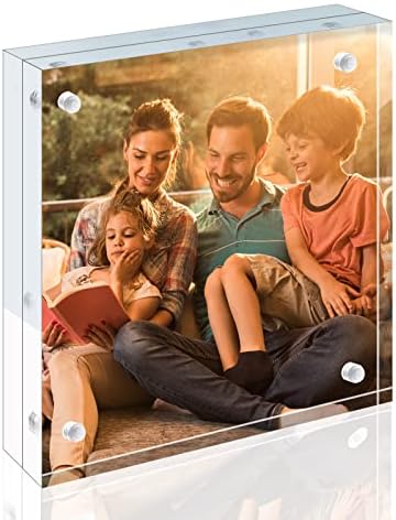 Egofine 4x4 Acrylic Frame, 20mm Thicker Frameless Clear Picture Frame, Double Sided Magnetic Picture Frame Square Frame, Free Standing Desktop Display by Egofine