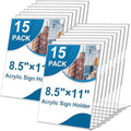 15 Pack Acrylic Sign Holder 8.5 x 11, L-Shape Clear Plastic Display Stand for Tabletop, Acrylic Stands for Flyers, Table Paper Holder, Vertical Sign Holder 8.5x11 for Restaurants, Office and School(Slant 15 Pack 8.5x11) by Seencool