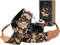 Padwa Lifestyle Japanese Brown Printed Floral Camera Strap - 2" Wide Double Layer Cowhide Head Camera Straps for Photographers, Universal Neck & Shoulder Cotton Padded Vintage Strap for Cameras by PadwaLifestyleCameraStrap