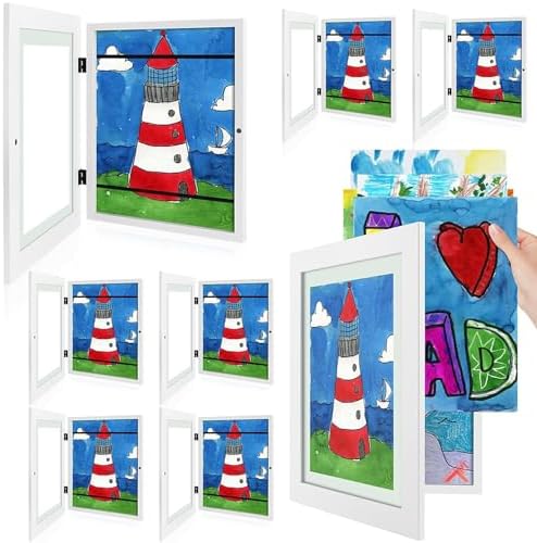 8 Pack 9x12 Front-Opening Kids Artwork Frames Changeable (White) by GoldenStateArt