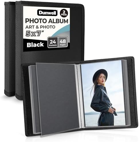 Dunwell 5x7 Photo Album & Art Portfolio Binder, 24 Clear Sleeves, Black by Dunwell