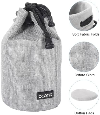 PATIKIL Soft Drawstring Lens Case, Lens Pouch Bag with Cotton Pad 3.9" OD Thick Fleece Cloth Camera Lens Bag for SLR Lens Water Cups, Grey - Image 3
