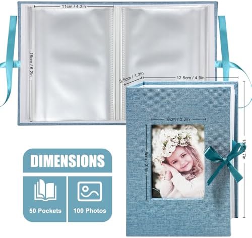 Photo Album 4x6 100 Pockets, Slip-in Picture Albums, Linen Cover Top Loader Vertical Pockets Albums for Baby, Kids Boy Girls, Wedding, Family, Anniversary, Sky Blue - Image 2