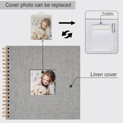 8 x 8 Inch Scrapbook Photo Album, Hardcover Kraft White Pages Arch Window Photo, Memory Book Linen Cover for Photos, Scrapbook Albums for Travel, Wedding Anniversary Christmas Baby 40 Pages, Grey - Image 5