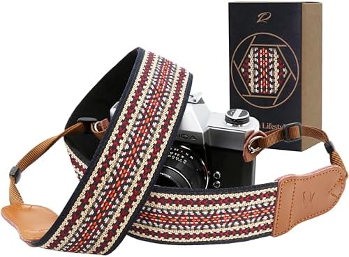 Padwa Lifestyle Speed Red Embroidered Camera Strap - Double Layer Cowhide Ends,2" Cotton Woven Camera Straps, Adjustable Vintage Neck & Shoulder Strap for All DSLR Cameras,Great Gift for Photographers by PadwaLifestyleCameraStrap