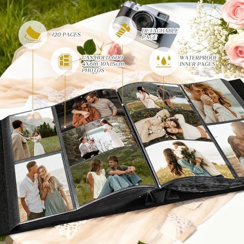 Lanpn Couple Photo Album 4x6 600 Pockets - The Story of Us, Linen Large Wedding Anniversary Picture Albums Book Horizontal Vertical Photo for Newlywed Engagement Love Stories Valentine's Day (Grey) - Image 3