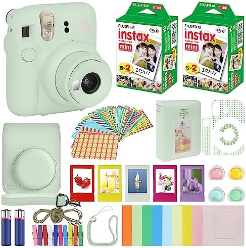 Fujifilm Instax Mini 12 Instant Camera Mint Green + Carrying Case + Fuji Instax Film Value Pack (40 Sheets) Accessories Bundle, Color Filters, Photo Album, Assorted Frames by FUJIFILM