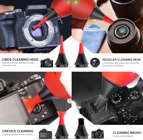 LENSGO Electric Air Blow,Camera Cleaning Kits with 4 Cleaning Heads for CMOS/Regular/Crevice Clean and Brush, 4.0kPa Dust Removal Type C Charge (Red) - Image 2