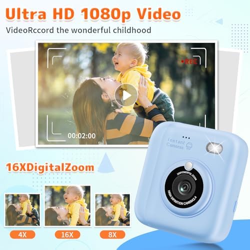 Instant Print Camera for Kids, Christmas Birthday Gifts for Girls Boys, 1080P Instant Digital Print Cameras for Toddler,Portable Toy for 4 5 6 7 8 9 10 Year Old Girl with 32GB SD Card，Light Blue - Image 4
