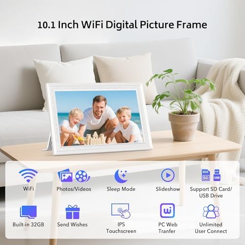 Uhale 10.1 Inch Digital Picture Frame 32GB Momery White WiFi Electronic Photo Frame IPS HD Touch Screen Display Share Photos/Videos Instantly Anywhere Gifts for Mom Dad Grandparents - Image 7