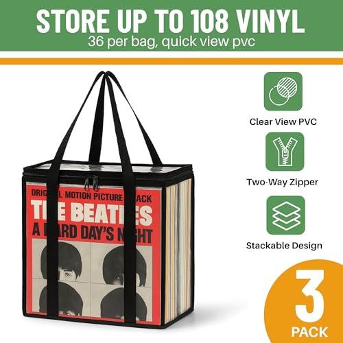 Evelots Vinyl Record Storage Bags, 3 Pack, Holds 108 LP Albums - Image 2