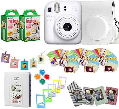 Fujifilm Instax Mini 12 Instant Camera + Pro Design Accessory Bundle with Protective Case, Magnetic Frames, Album, Frames Design Kit (40 Sheets) (Clay White) by FUJIFILM