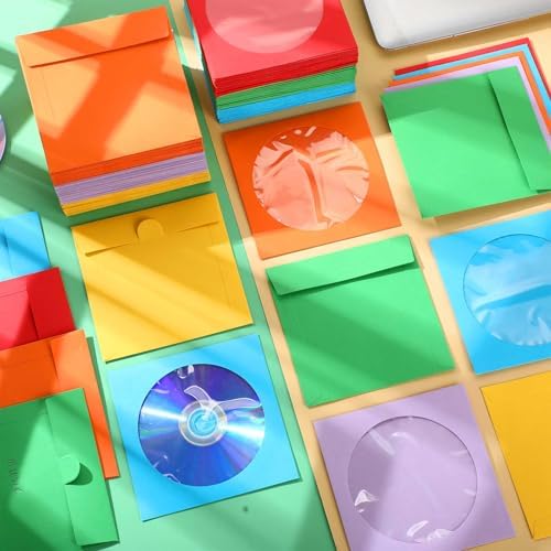 Faccito 240 Pcs Paper Cd Sleeves Colored Bulk 4.92 x 4.92 Inches DVD Sleeves Vcd Envelopes Disc Sleeves Cd Cases Movie Cases for DVD, Mutiple Colors - Image 6