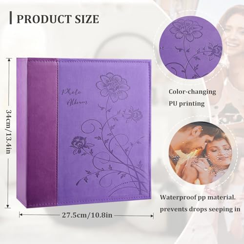 Artmag Photo Picutre Album 4x6 400 Photos, Extra Large Capacity Leather Cover Wedding Family Photo Albums Holds 400 Vertical 4x6 Photos with Black Pages(Purple) - Image 2