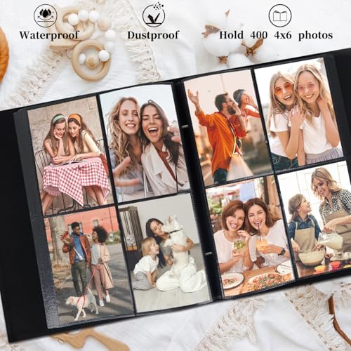 Artmag Photo Album 4x6 400 Photos, Extra Large Capacity Leather Cover Wedding Family Photo Albums Holds 400 Vertical 4x6 Photos(Grey) - Image 3