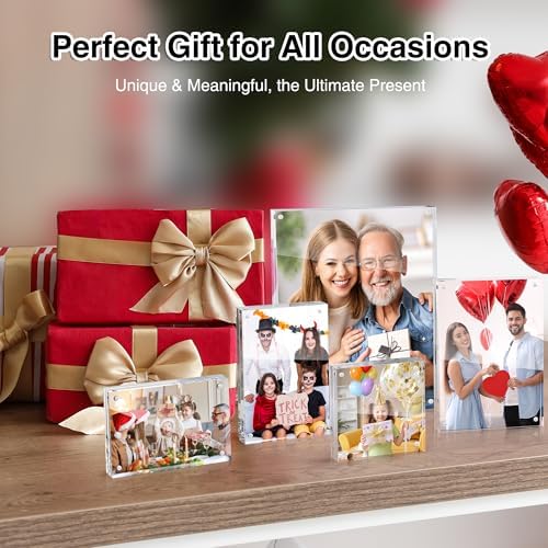 HOUSE DAY 48 Pack Acrylic Picture Frames 4x6, Magnetic 4 x 6 Picture Frame, Double Sided Clear 4x6 Photo Frame with Microfiber Cloth, Frameless FreeStanding 4x6 Frame Gift for Desktop Display - Image 7