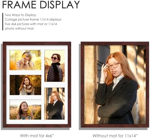 DUENPY 11x14 Collage Frame For 5 4x6 Photos Redwood - Image 3