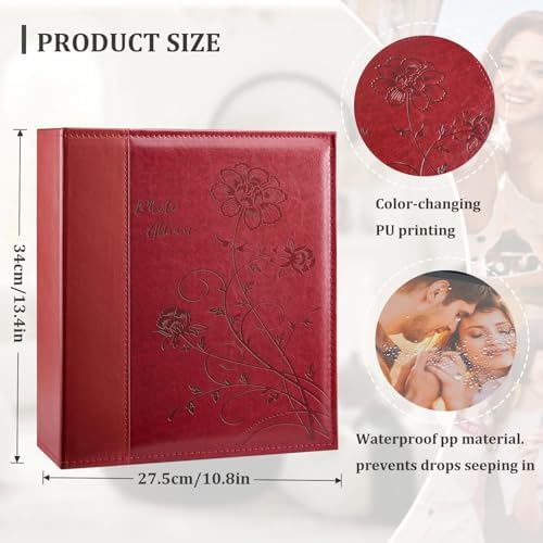 Artmag Photo Picutre Album 4x6 400 Photos, Extra Large Capacity Leather Cover Wedding Family Photo Albums Holds 400 Vertical 4x6 Photos with Black Pages(Red) - Image 2