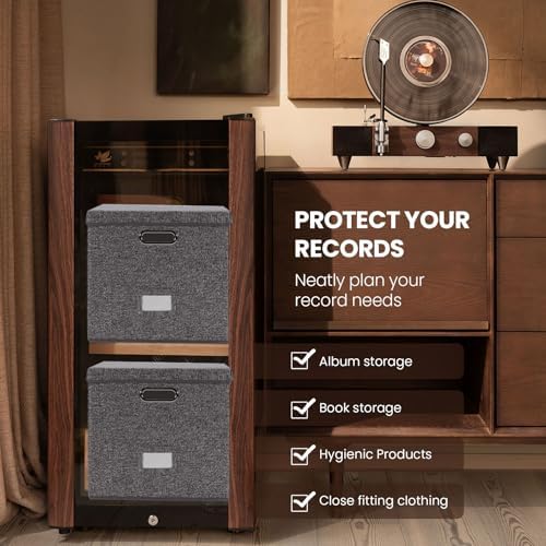 Sturdy Vinyl Record Storage Box - Album Storage Holds up 50+ Single Record, LP Storage Organizer Crate With Lid, Decorative Moving Box For Records, Solutions to Protect Your Precious Collection Grey - Image 6