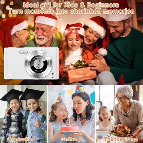 Digital Camera, Camera for Kids, UHD 4K 48MP Point and Shoot Digital Cameras with 64GB SD Card and 16X Digital Zoom Anti Shake, Compact Portable Small Gift for Boys Girls Students,White - Image 6