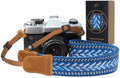 Padwa Lifestyle Speed Blue Camera Strap - 1.5" Soft Cotton Rope Weave Crazy Horse Cowhide Head Camera Straps for Photographers and All Cameras,Cute Adjustable Vintage Woven Strap for Adults & Kids by PadwaLifestyleCameraStrap