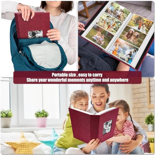 Photo Album 4x6 with 420 Pockets, Slip-in Picture Albums, Linen Cover Memory Book with Front Window, Vertical pages Photo Book for Wedding, Family, Anniversary, Baby, Vacation(Red) - Image 4