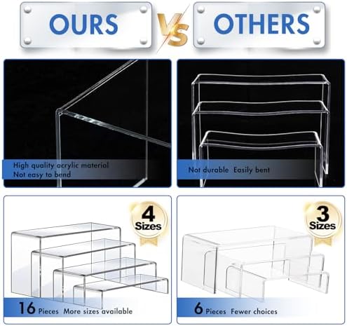 Aheroi Acrylic Risers Display Stands, Acrylic Stands for Display 16Pcs 4Set - Image 3