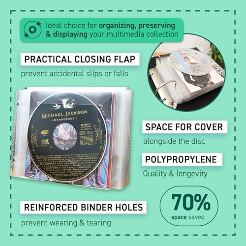 tarifold CD Sleeves for 2-Ring Binders, Secure Closing Flap, 100 Pack - Image 6