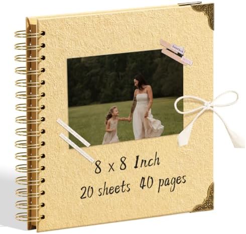 8x8 Scrapbook Album, Handmade Lokta Paper Cover, 40 Pages 250gsm Acid-Free Kraft Paper, DIY Memory Photo Album with Metal Corners & Inner Pocket for Wedding, Anniversary, Baby, Family by Targonixus