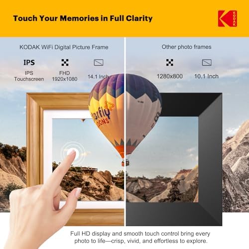 KODAK 14.1 Inch FHD Digital Picture Frame, 1920x1080 G+G IPS Digital Photo Frame with 32GB Large Storage, Quad-Core CPU, Premium Solid Wood Frame, Easy Photo Transfer via WiFi APP/Email/USB/SD Card - Image 3