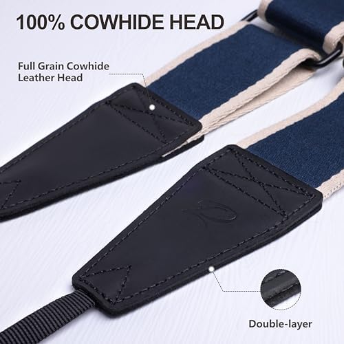 Padwa Lifestyle Extra Long Adjustable Camera Strap for Photographers - 2" Wide Full Grain Cowhide Leather Ends Camera Straps with Quick Release for All Cameras,Binoculars(Stripe Blue White) - Image 3