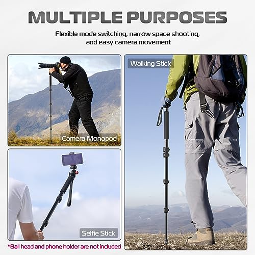 ULANZI TB12 61-Inch Camera Monopod - Portable Tripod & Monopod Photography Stick with 5-Section Height, Aluminum Compact Travel Camera Stick for Canon, Nikon, Sony Mirrorless, DSLR, Easy to Carry - Image 3