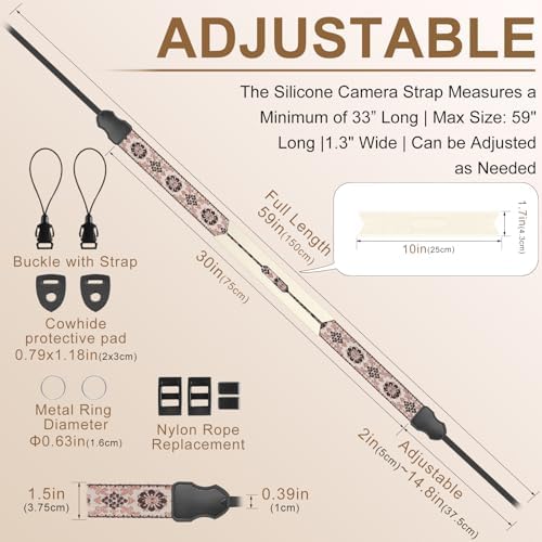 FIEIL Neck Strap Silicone Camera Straps - Padded Camera Strap, 1.5" Wide Adjustable Nylon Shoulder Strap - Compatible with Canon, Nikon, Sony, and More DSLR and Mirrorless Cameras (Khaki Brown) - Image 4