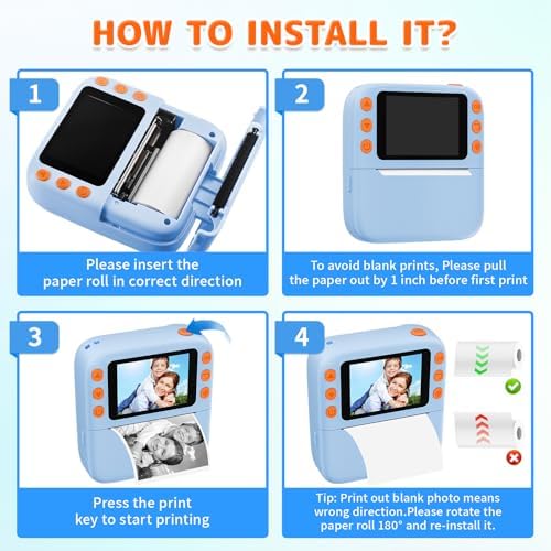 Instant Print Camera for Kids, Christmas Birthday Gifts for Girls Boys, 1080P Instant Digital Print Cameras for Toddler,Portable Toy for 4 5 6 7 8 9 10 Year Old Girl with 32GB SD Card，Light Blue - Image 7