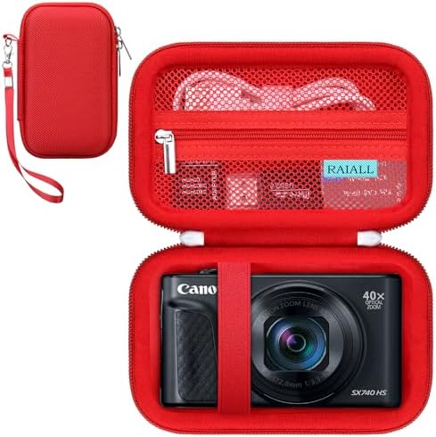 RAIALL Camera Case for Canon PowerShot SX740 HS/ SX730 HS/ SX720 HS/ SX620 HS Digital Camera, 4K Video Camera Hard Carrying Case Protective Travel Bag, Mesh Pocket for Batteries and USB Cable, Red by RAIALL